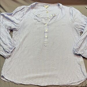 Max Studio Women's XL Blue & White Striped Long Sleeve Popover Blouse Tunic NWOT